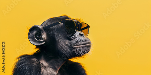 Close Up of Spider Monkey Chimpanzee on Yellow Background