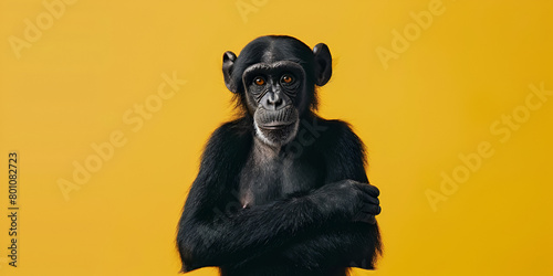 Close Up of Spider Monkey Chimpanzee on Yellow Background