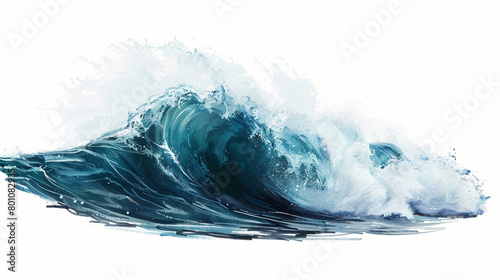 An impressive and powerful wave breaking with force  isolated on a solid white background.
