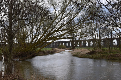 the arches of the harringworth viaduct (or welland viaduct) one of the longest railway viaducts across a valley in the uk