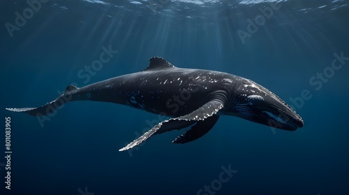 calf humpback whale playing at water surface in deep French Polynesia waters.generative.ai 