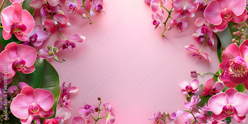 Pink flowers on a pink background Floral ornate background forming love