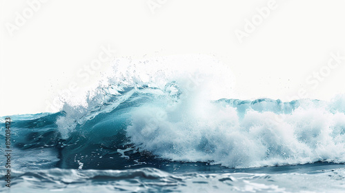 An impressive and powerful wave breaking with force, isolated on a solid white background.
