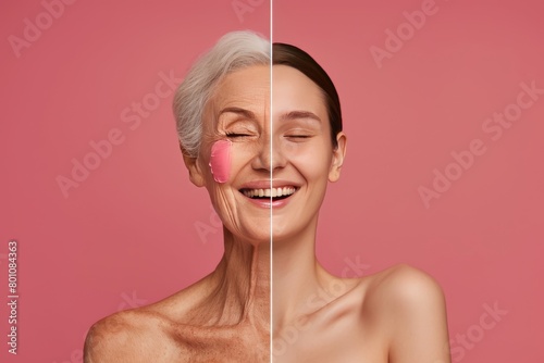 Visual age comparisons in aging split by interventions in skincare and hair dye applications.
