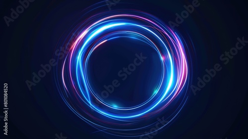 Future Neon Circles Abstract Light Effects on Dark Blue Background, Sleek Design Elements for Hi-Tech Branding and Advertising Concepts