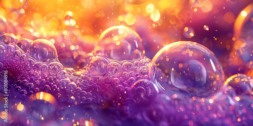 Purple and yellow soap bubbles in paint 