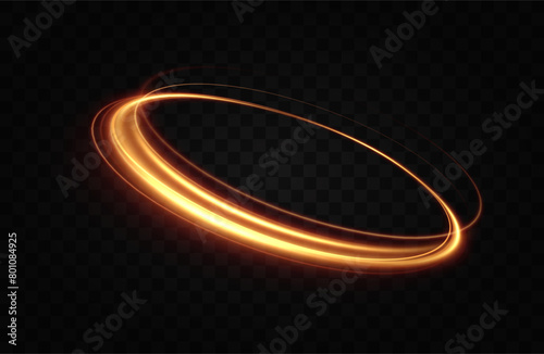 Shiny vortex rings shimmer on a transparent background. Sparkling circles with light effect. Light circle swirl neon lighting effect, spiral light lines. 