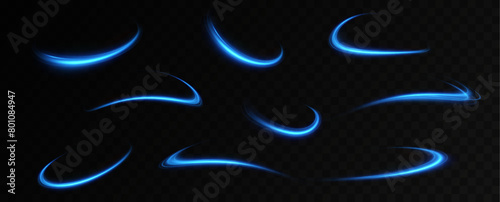 Abstract light lines of movement and speed in blue. Neon lines of blue speed. Dynamic traces of light movement. Light wave of the trace, line of the trace.