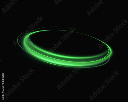 Green neon ring. Glowing circle. Glow effect. Round light frame. abstract light lines of movement and speed. Abstract light lines of movement and speed. light green ellipse.