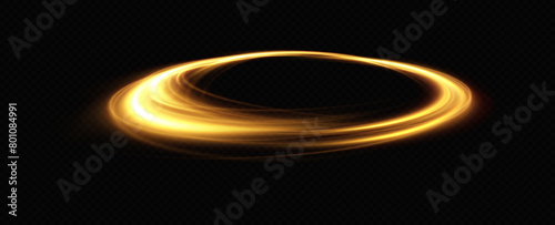 Shiny vortex rings shimmer on a transparent background. Sparkling circles with light effect. Light circle swirl neon lighting effect, spiral light lines. 