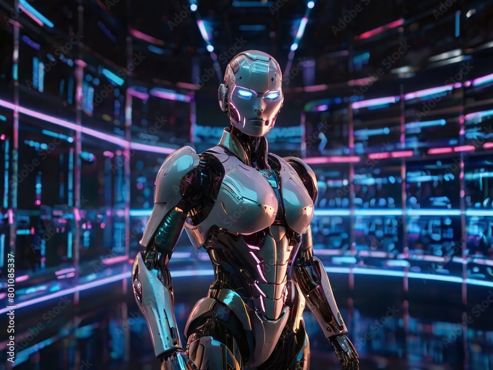 Futuristic Robot Illuminated by Neon Lights: A Masterpiece of Advanced Technology and AI Futuristic Robot Illuminated by Neon Lights: A Masterpiece of Advanced Technology and AI