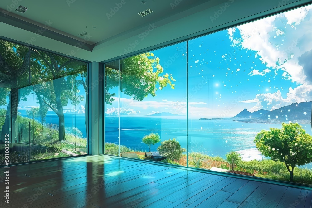 Smart windows in homes that display both the weather and news, turning every glance outside into an informative view Sharpen close up strange style hitech ultrafashionable concept