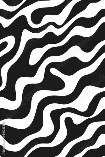very minimalist and simple flat and bold eclectic groovy and wavy vector shape pattern evenly spaced in black and white boho inspired