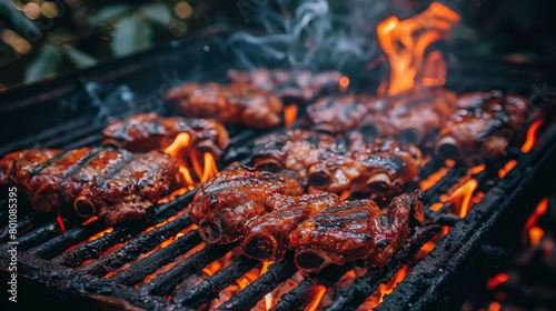 Fresh meat on hot grill. Beef, pork, chicken. BBQ. 