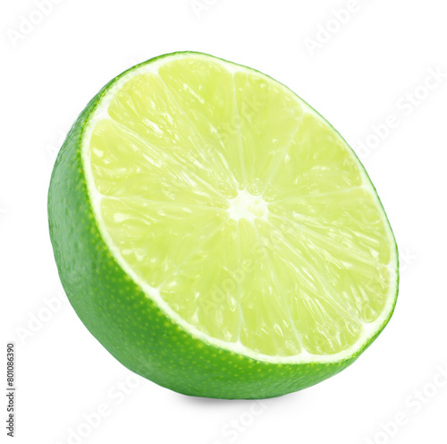 Half of fresh green ripe lime isolated on white