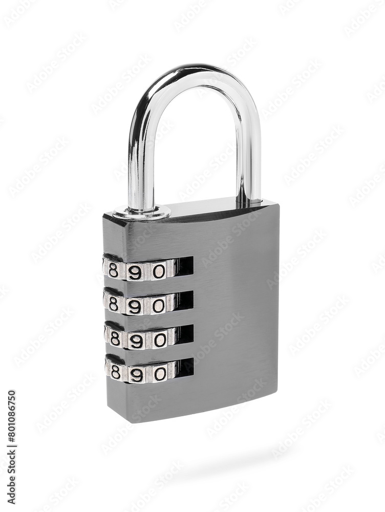 Locked steel combination padlock isolated on white Locked steel combination padlock isolated on white