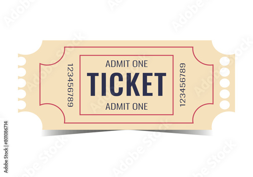 Ticket isolated on white background. Vector. Circus, movie, grandstand, performance, theater, concert, play, play, party, event, festival, realistic in retro style. Ticket template