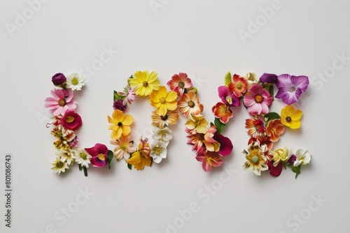 Love Word Made of Colorful Flowers