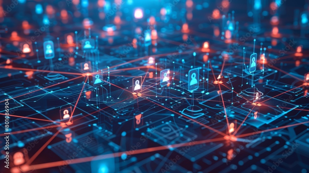 Illuminated Data Points on a DAO Network, Showcasing the Integration of Blockchain Technology in Business Illuminated Data Points on a DAO Network, Showcasing the Integration of Blockchain Technology in Business