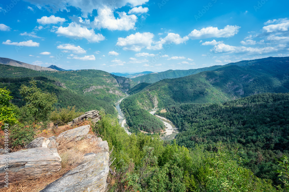 Wonderful view of picturesque meander of Arda river surounded by mountain slopes of Rhodopi Mountains, Bulgaria. Wonderful view of picturesque meander of Arda river surounded by mountain slopes of Rhodopi Mountains, Bulgaria.