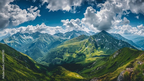 panoramic mountain view  vast peaks panorama