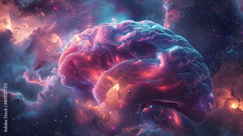 Brain in space background, Concept art of a human brain exploding with knowledge and creativity. generative ai