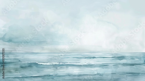 Subtle watercolor painting of a tranquil ocean view  muted tones of blue and gray illustrating the peaceful rhythm of distant waves