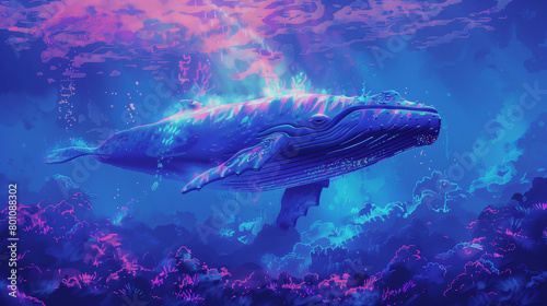 Pixel Art Time Bender Shielding Adorable Blue whale in Vibrant Underwater Fantasy Scene © Ummeya