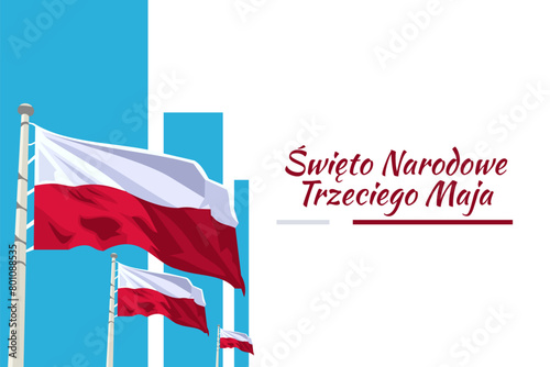 Translation: Third May National Day. Happy National Day of Poland vector illustration. Suitable for greeting card, poster and banner.