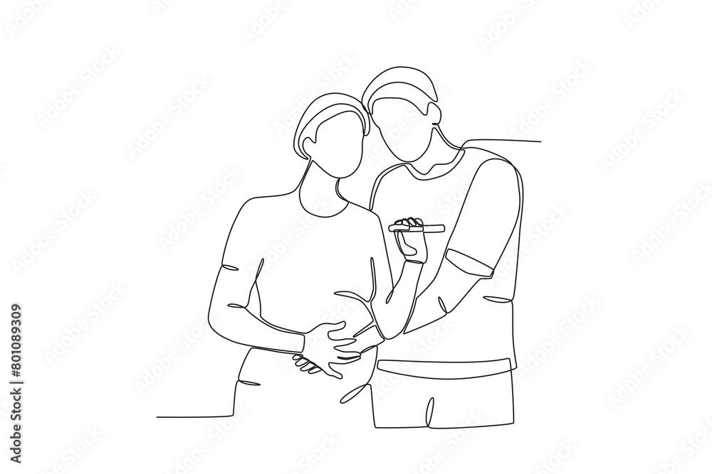 Continuous single line drawing of a Husband lovingly hugs pregnant wife. concept of a family newly married and given a child, illustration of the popular single line drawing, concept of single line de Continuous single line drawing of a Husband lovingly hugs pregnant wife. concept of a family newly married and given a child, illustration of the popular single line drawing, concept of single line de