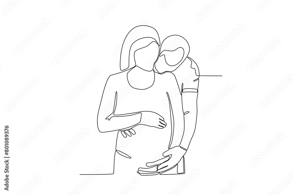 Continuous single line drawing of a Husband lovingly hugs pregnant wife10. concept of a family newly married and given a child, illustration of the popular single line drawing, concept of single line Continuous single line drawing of a Husband lovingly hugs pregnant wife10. concept of a family newly married and given a child, illustration of the popular single line drawing, concept of single line
