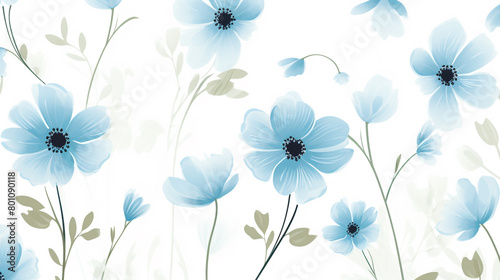  Floral pattern pale blue flowers on cream backdrop © SadiaMansoor