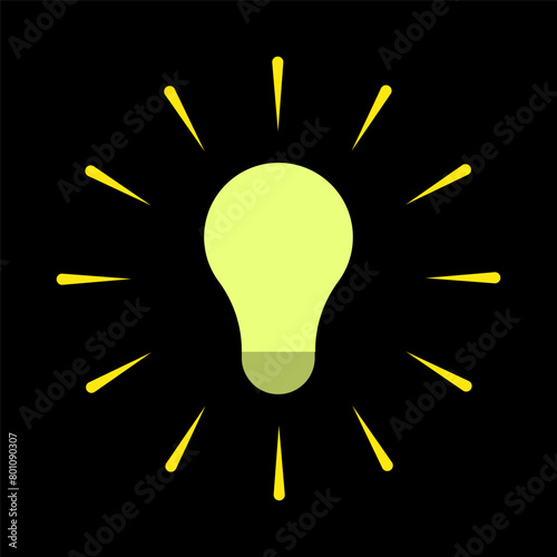 Blub vector icon. Bright yellow light bulb isolated on a white background. Light blub vector with electric inside and rays shine, idea, creative thinking. Idea concept, Flat vector design.