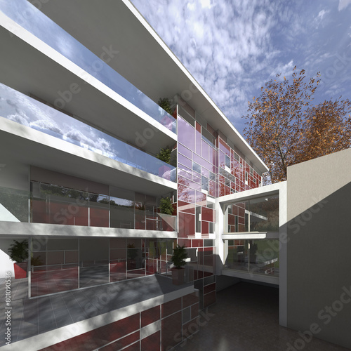 Modellazione 3D e rendering di edificio residenziale photo