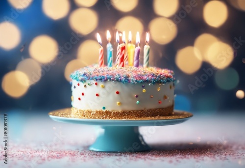 'Small cake confetti sparkle birthday candle little single cream sparkling minimalist minimalistic 1 party background copy space candlelight light celebration celebrate swee'