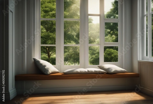 nature 3d renderThere out windows many room decorate pillowThere white view window big seat see seat Side look wood photo