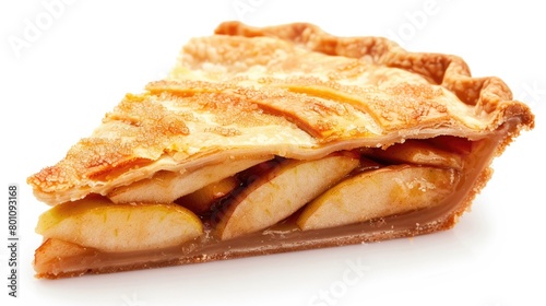 Slice of Pie. American Apple Pie with Delicious Apple Filling and Flaky Crust on White Background