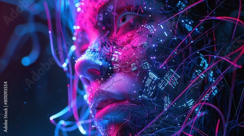 Human face, centrally connected by wires #801093554