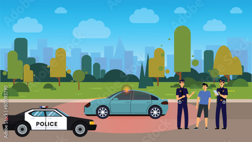 Police car at duty  illustration . The arrested and colorful vector illustration
