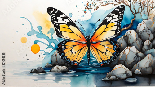 Oil painting   beautiful butterfly. 