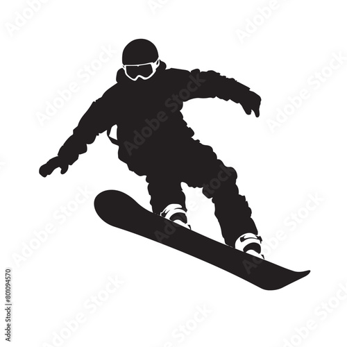 Vector silhouette of an extreme winter snowboard sports person. Flat cutout icon