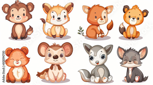 Set of cute animals on white background