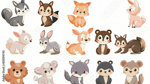 Set of cute animals on white background