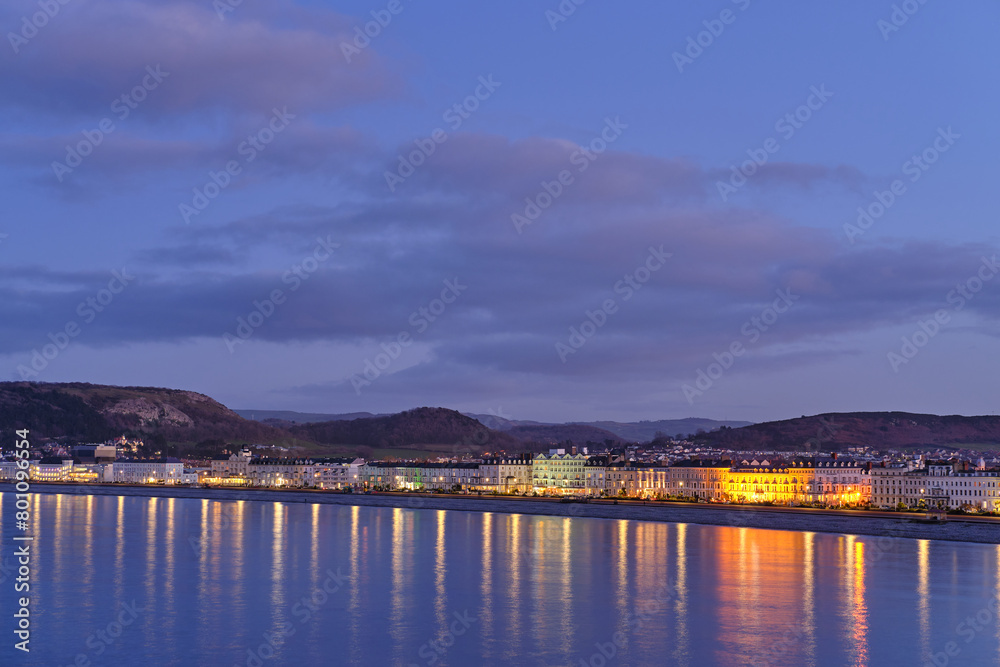Evening view of Llandudno sea front in Wales Evening view of Llandudno sea front in Wales