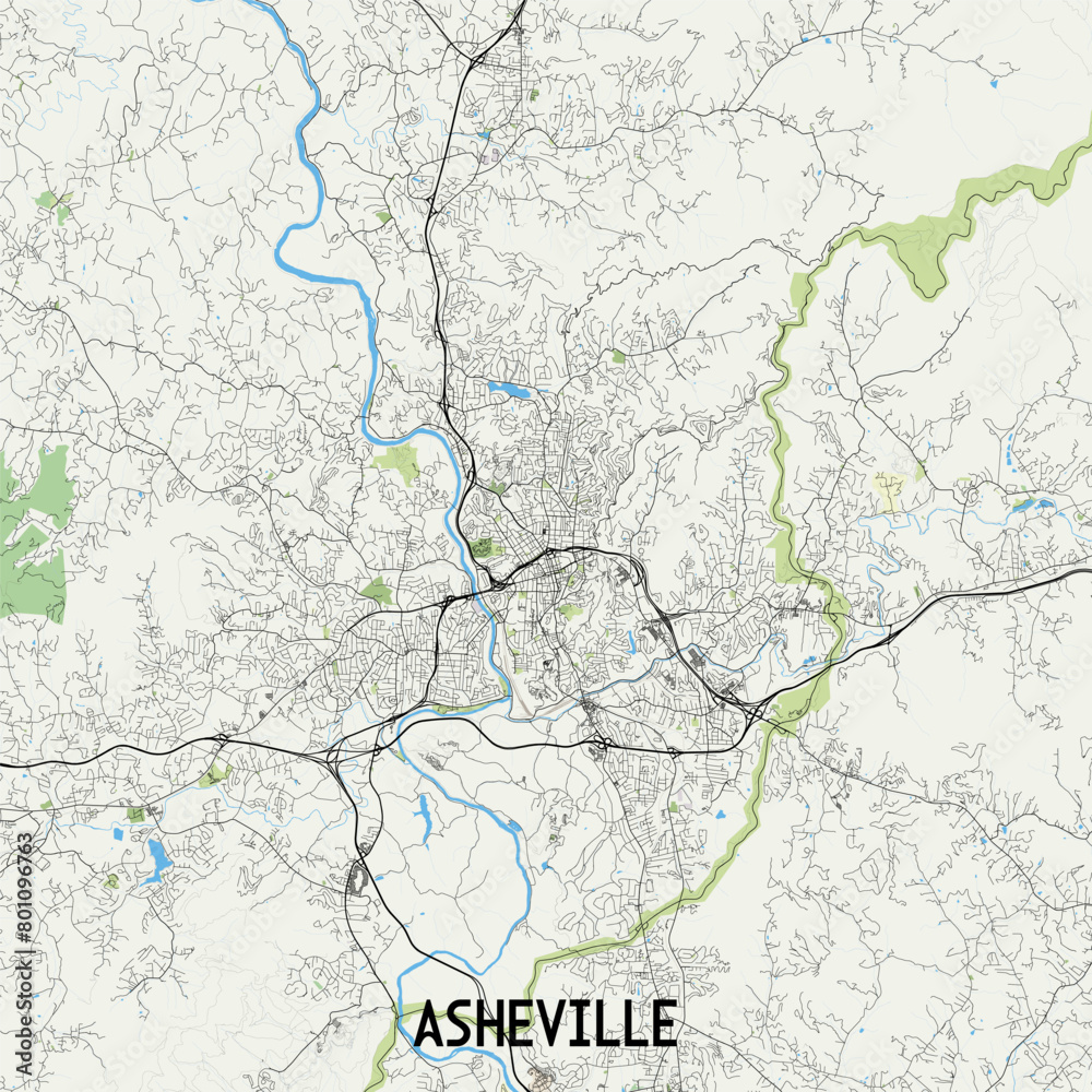 Asheville North Carolina USA map poster art