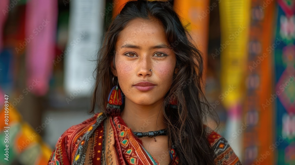 front facing portarait of attractive nepali woman, Nepal traditional background, front facing portarait of attractive nepali woman, Nepal traditional background,