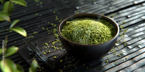  green tea on a black background closeup healthy foods 
