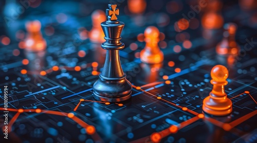 Pawns linked together over technology background. Concept of new strategic alliances.