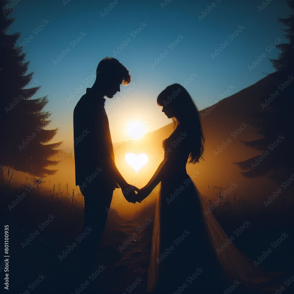 Heart's Connection: Silhouetted Couple at Golden Hour