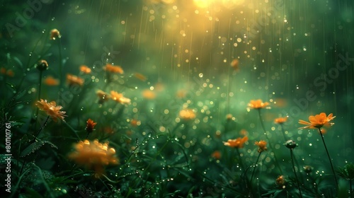 キラキラ光る雨と花 photo